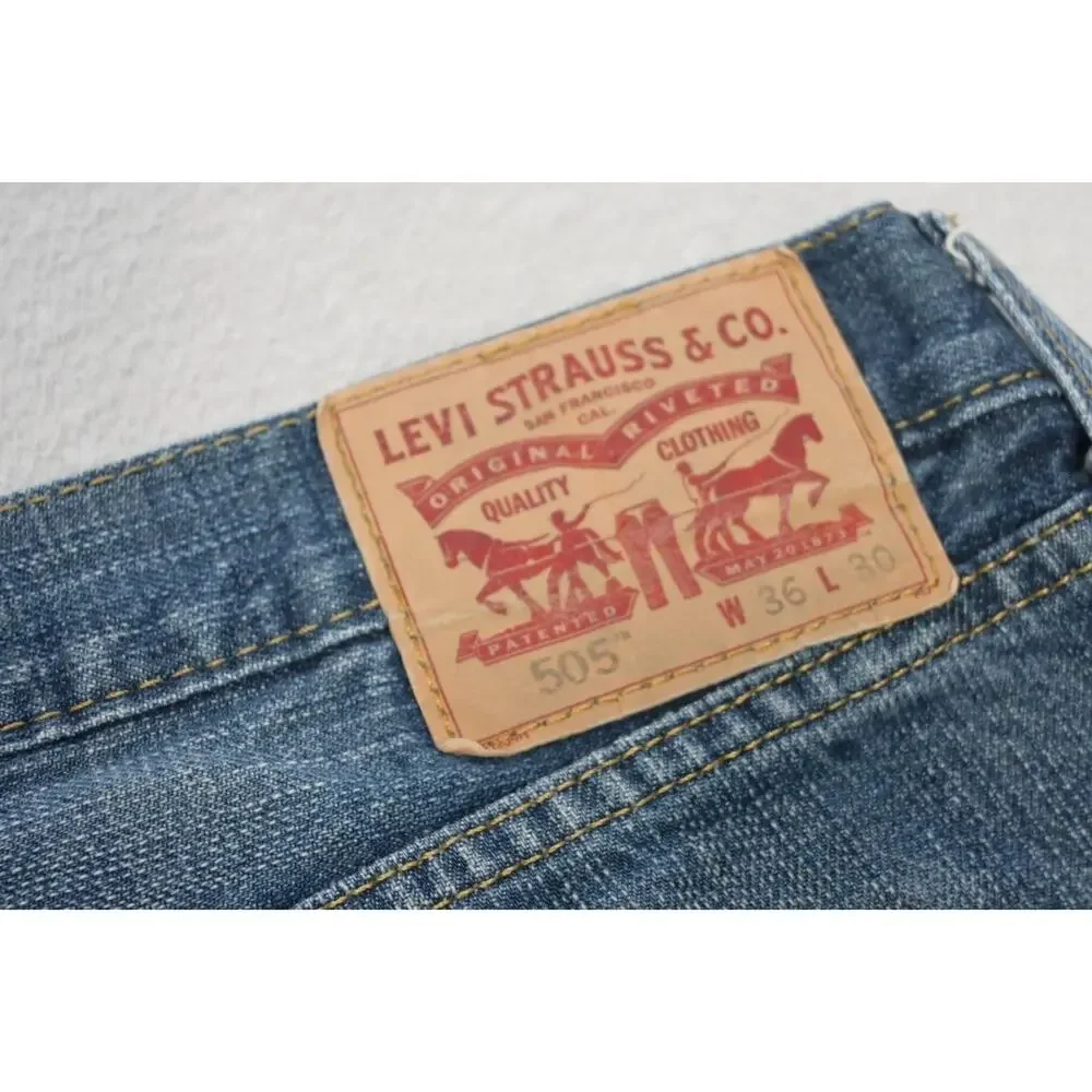 Levi's 505 Regular Fit Straight Blue‎ Rugged Denim Jeans Mens Size 36 x 30